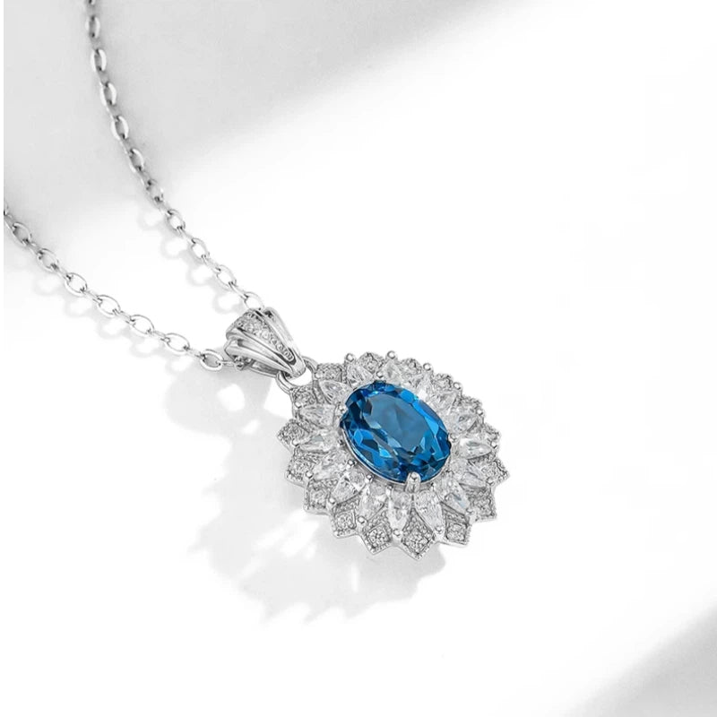 Topaz Full-Diamond Pigeon Egg Necklace S925 Silver Women's Style