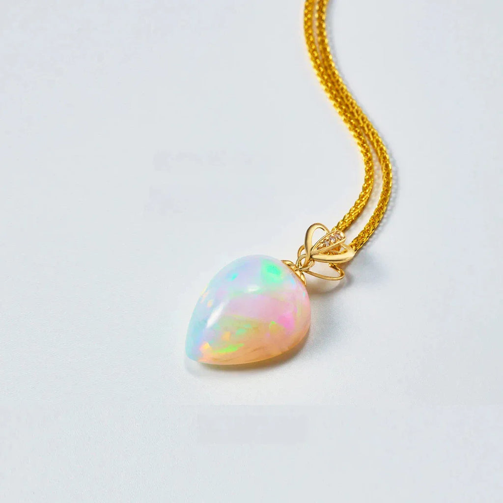 Natural Iridescent Opal 18K Clasp S925 Silver Collarbone Necklace - OOAKB