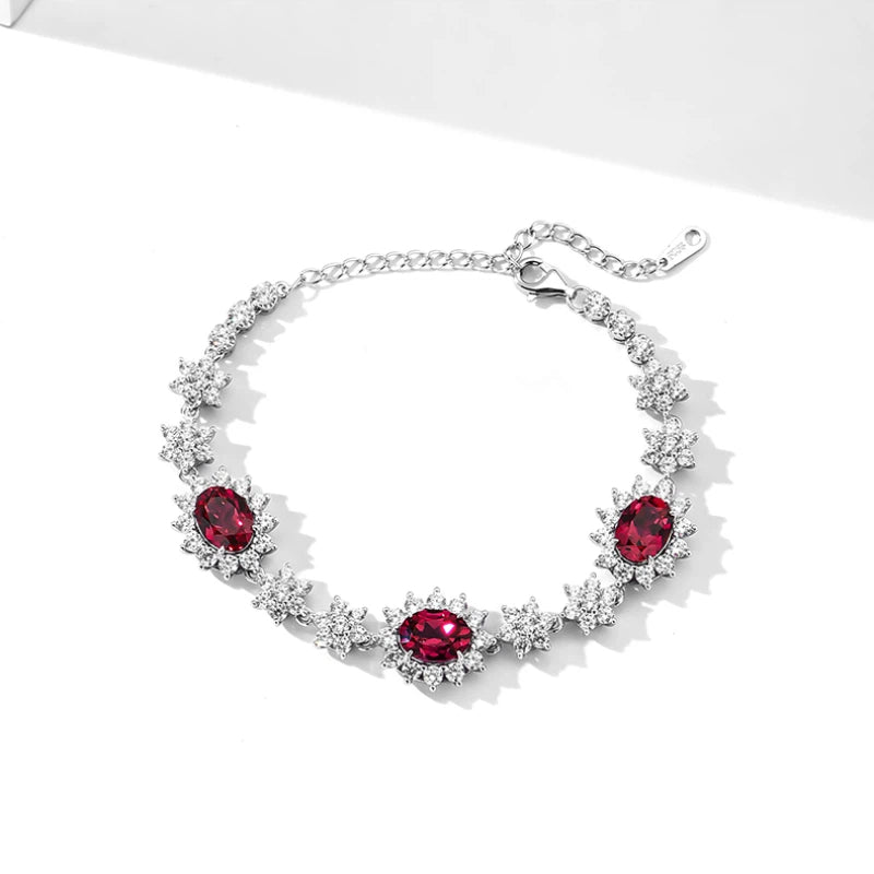 Ruby Three-Flower Bracelet S925 Silver Women's Style