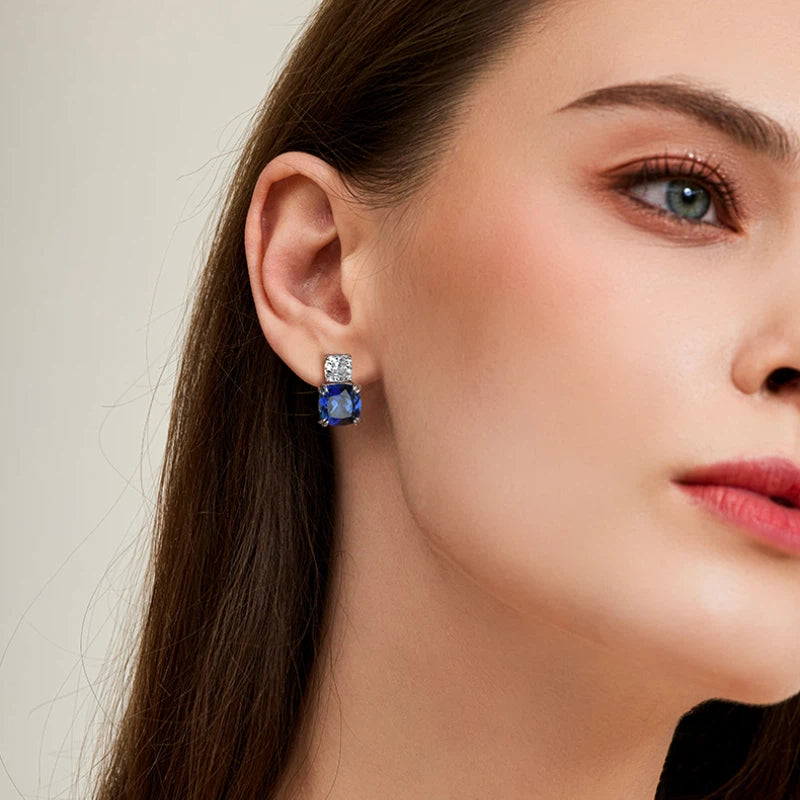 Ruby & Sapphire Lighthouse Earrings S925 Silver Women's Style