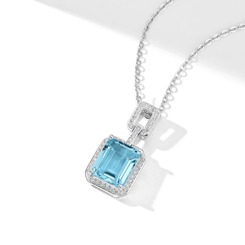 Natural Topaz Small Square Necklace S925 Silver Women's Style