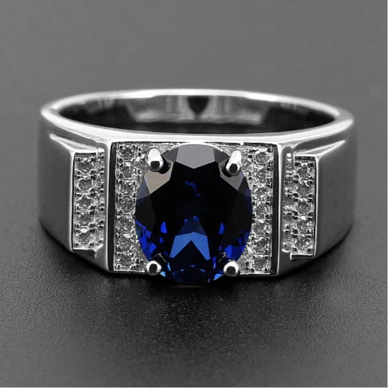 Silver Plated Gold Sapphire Men's Ring 3.45ct - OOAKB