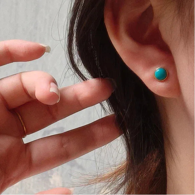 Natural Turquoise Round Earrings - OOAKB