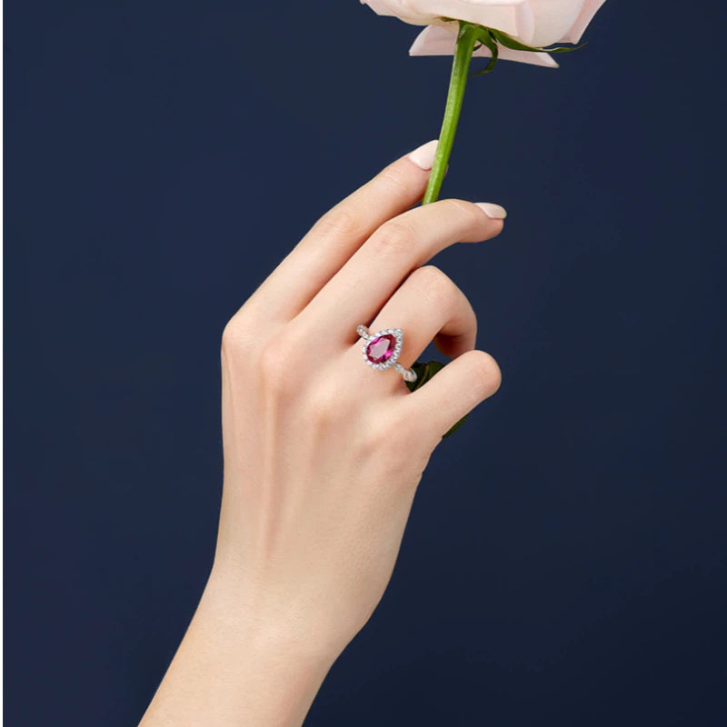 Angel's Tear Pigeon Blood Ruby Water Drop Ring Women's Style S925 Silver