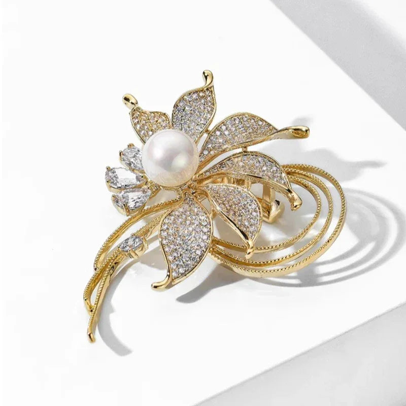 Spider Lily Pearl Brooch S925 Silver Women's Style - OOAKB