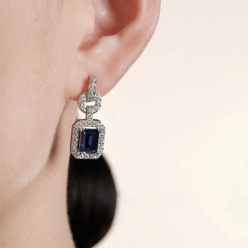 Sapphire S925 Silver Square Sugar Earrings - OOAKB