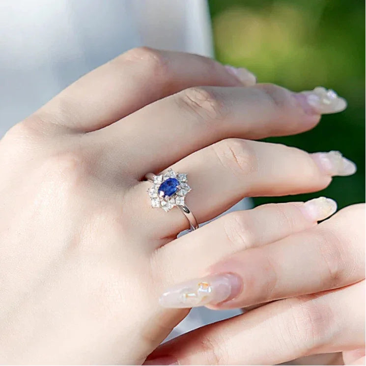 Sapphire S925 Silver Snowflake Shape Ring - OOAKB