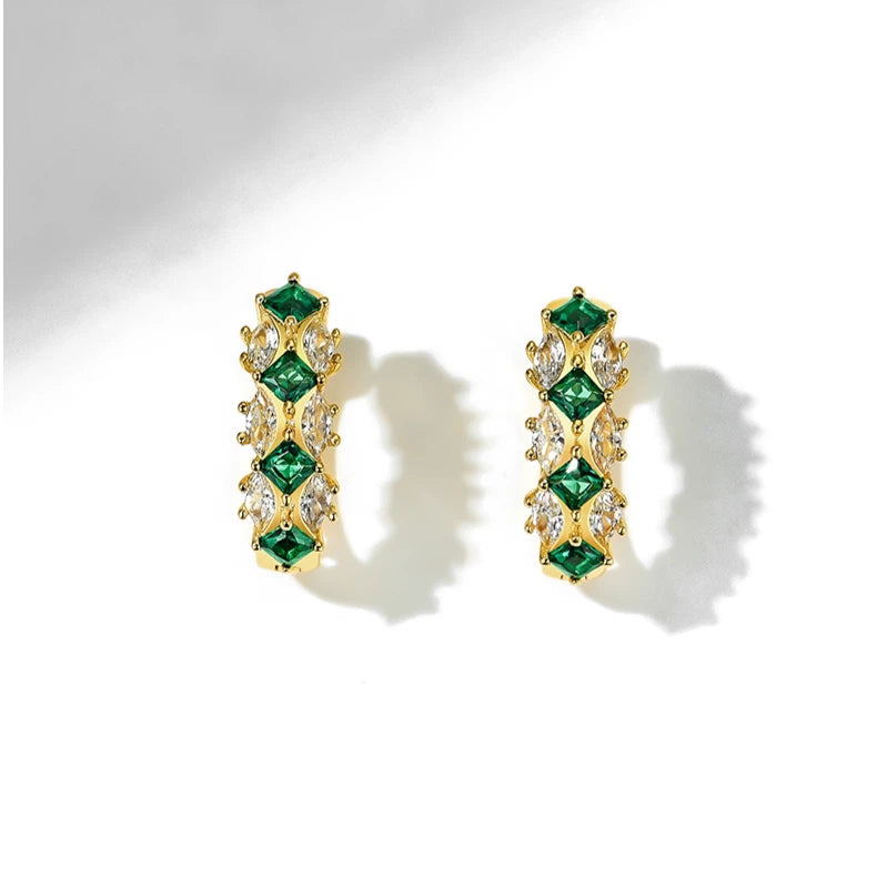 Emerald Earrings S925 Silver Women's Style