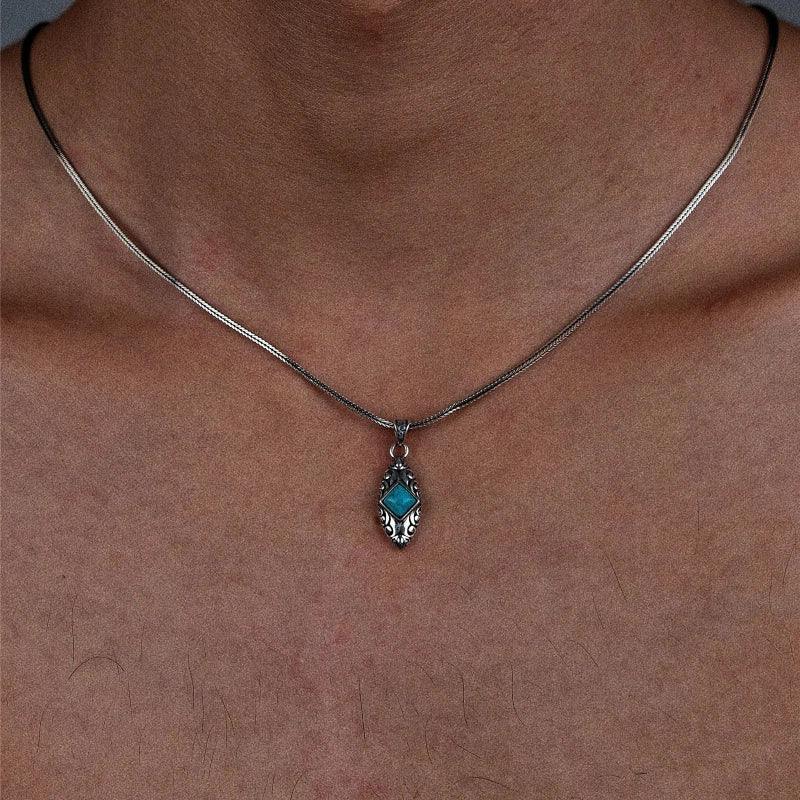 Silver Turquoise Pendant Necklace - OOAKB