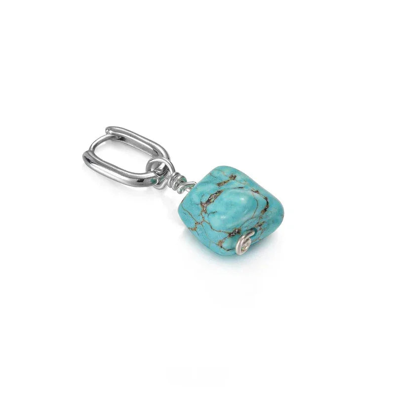 S925 Silver Blue Turquoise Irregular Dangle Earrings - OOAKB