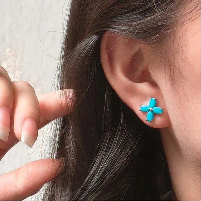 Natural Turquoise Clover Luxury Earrings - OOAKB