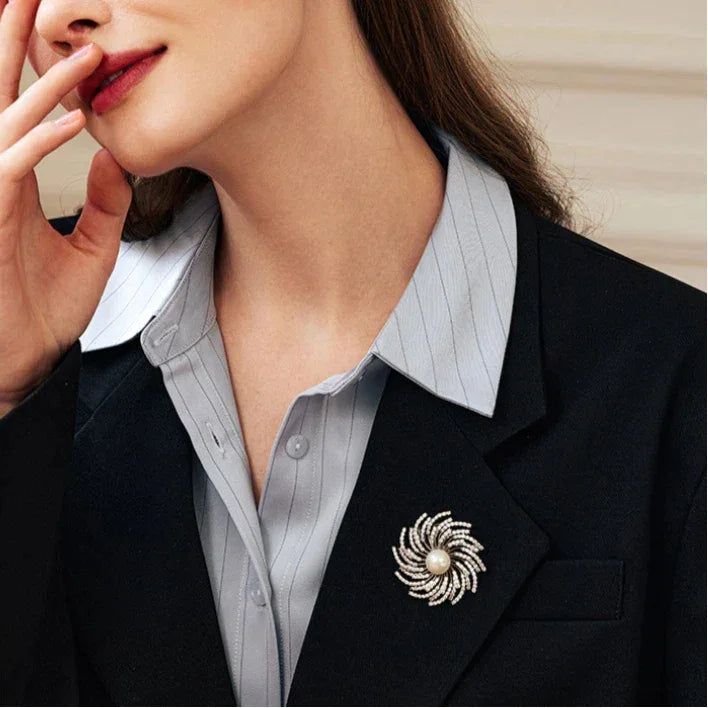 Pearl Spark Fire Vortex Rotatable Brooch S925 Silver Women's Style - OOAKB