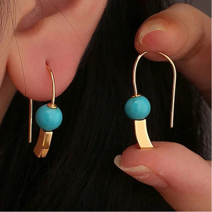 Natural Turquoise Round Bead Earrings - OOAKB