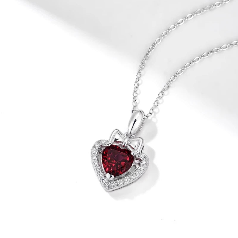 Ruby Heart Collar Necklace S925 Silver Women's Style