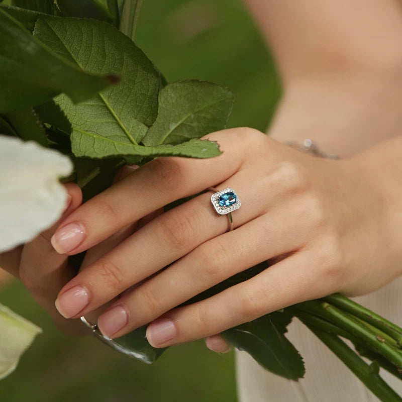 Topaz S925 Silver Gold-Plated Square Ring