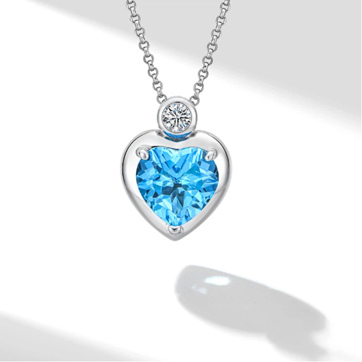 Azure Heart Topaz Heart Necklace Women's Style S925 Silver