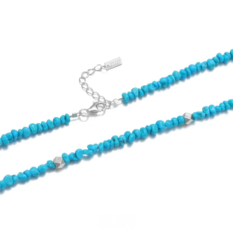 Silver Irregular Turquoise Beaded Necklace - OOAKB