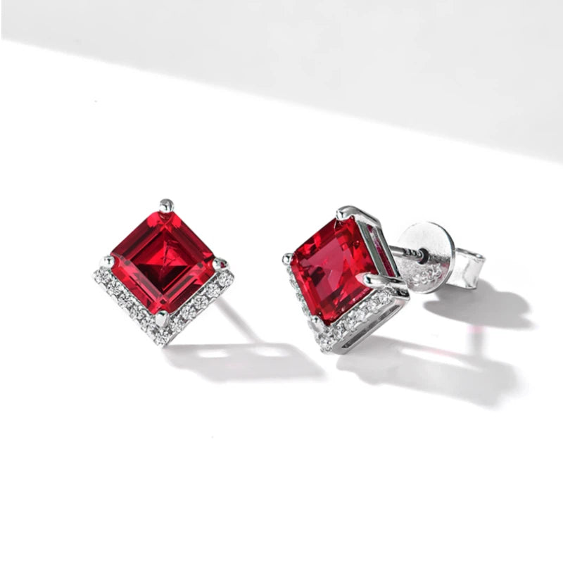 Ruby Rhombus Small Square Sugar Earrings