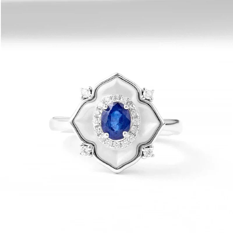 Sapphire S925 Silver Diamond Border Adjustable Ring - OOAKB