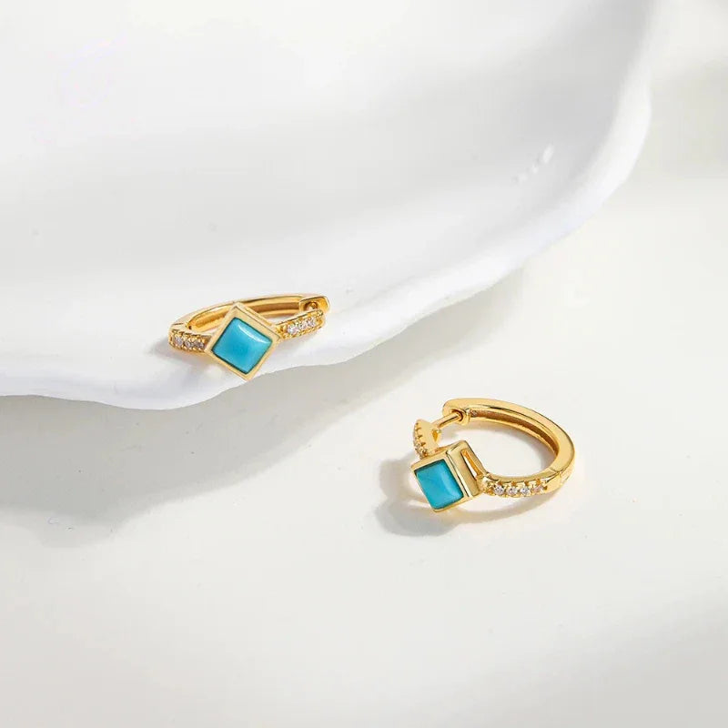 Natural Turquoise Square Earrings - OOAKB