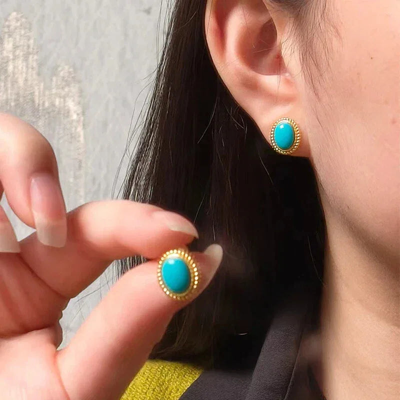 Natural Turquoise Egg-Shaped Earrings - OOAKB