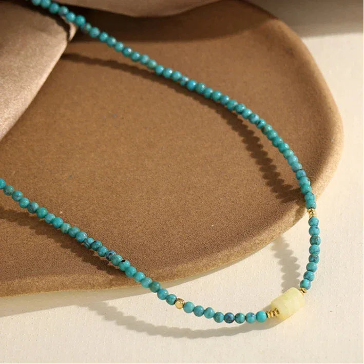 Turquoise Round Bead & Beeswax S925 Silver Necklace - OOAKB