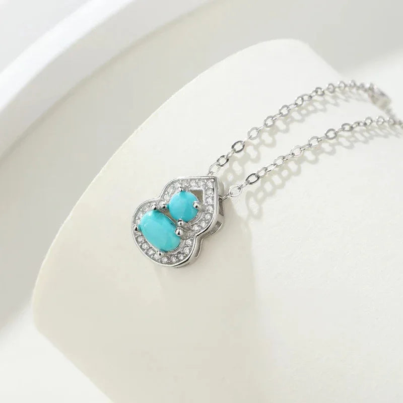S925 Silver Natural Turquoise Gourd Necklace - OOAKB