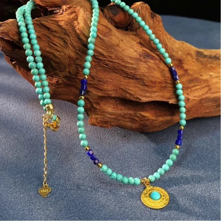 Turquoise Round Bead Disc S925 Silver DIY Necklace - OOAKB