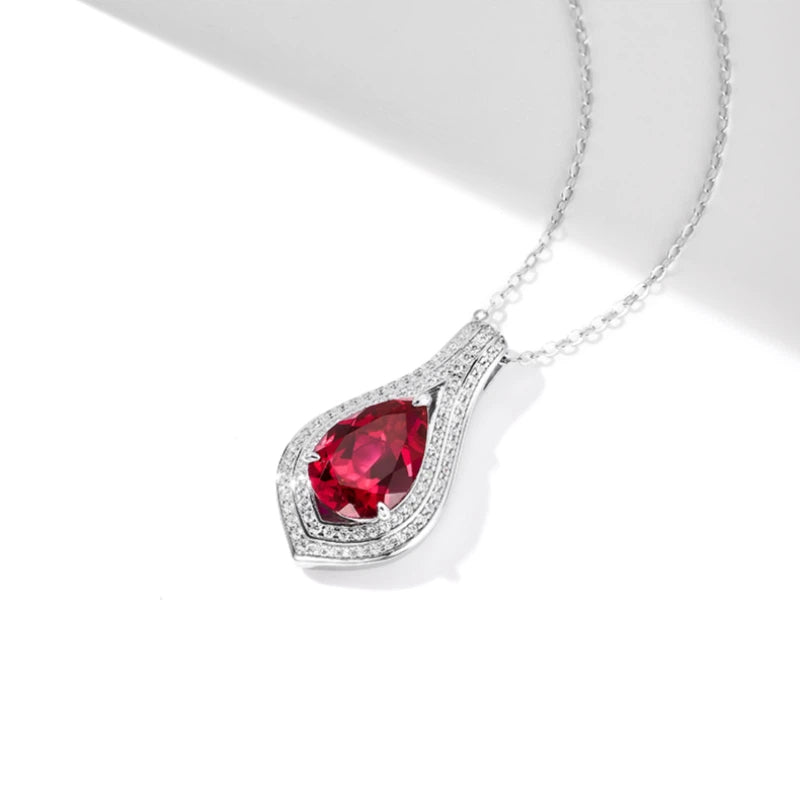 Pigeon Blood Ruby Teardrop Necklace Women's Style S925 Silver