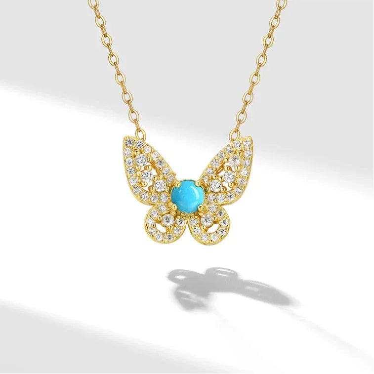 Lucky Butterfly Natural Turquoise Butterfly Necklace - OOAKB