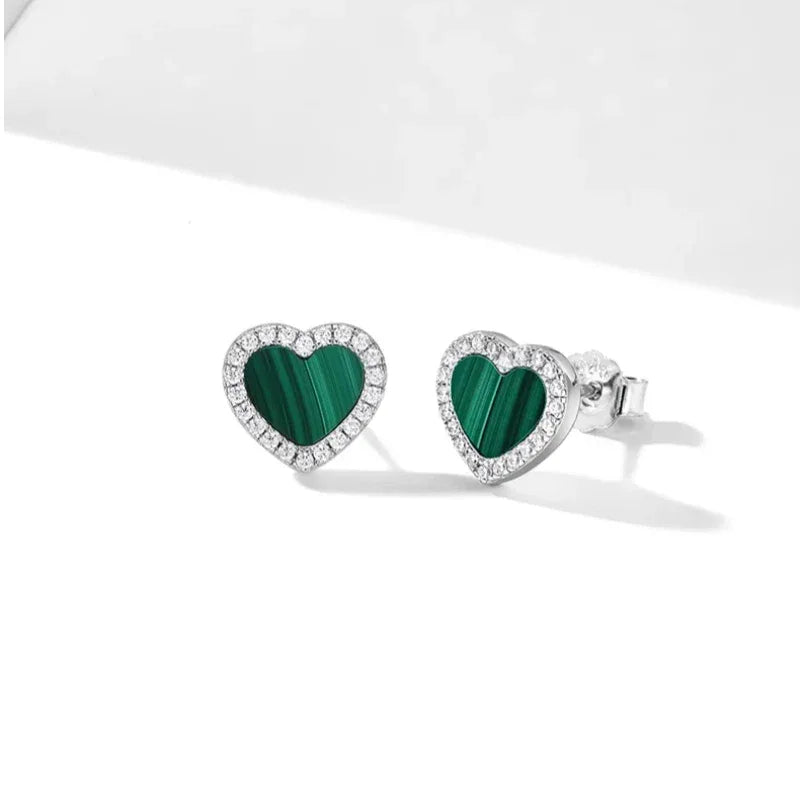 Malachite Heart-shaped Earrings - OOAKB