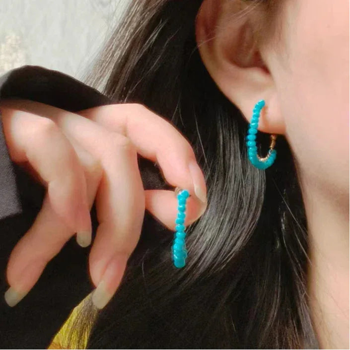 American Turquoise Seed Material C-Shape Earrings - OOAKB