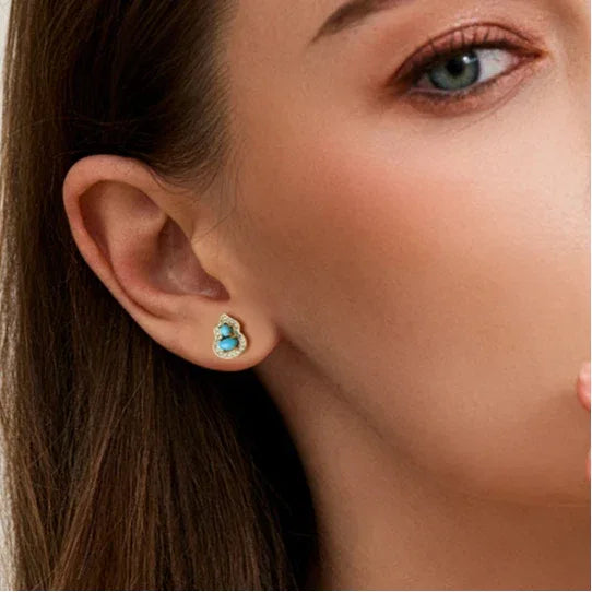 Blessing Gourd Turquoise Earrings S925 Silver - OOAKB