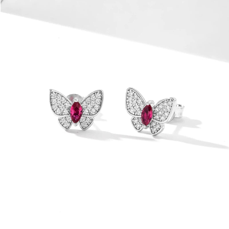 Butterfly Dream Series Pigeon Blood Ruby Flexible Butterfly Earrings