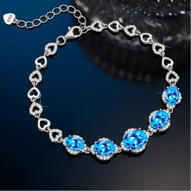 Topaz S925 Silver Heart Box Chain Bracelet