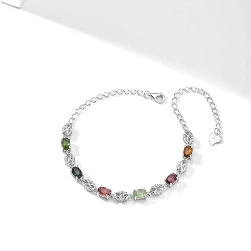 Natural Tourmaline Colorful Bracelet S925 Silver Women's Style - OOAKB