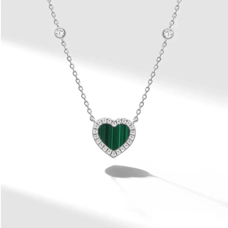 Heart-shaped Malachite Necklace S925 Silver - OOAKB