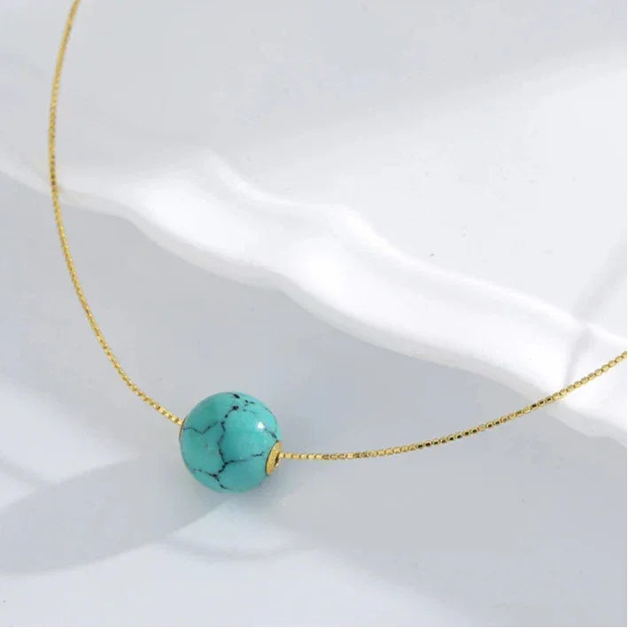 S925 Silver Plated 18K Gold Turquoise Round Bead DIY Necklace - OOAKB