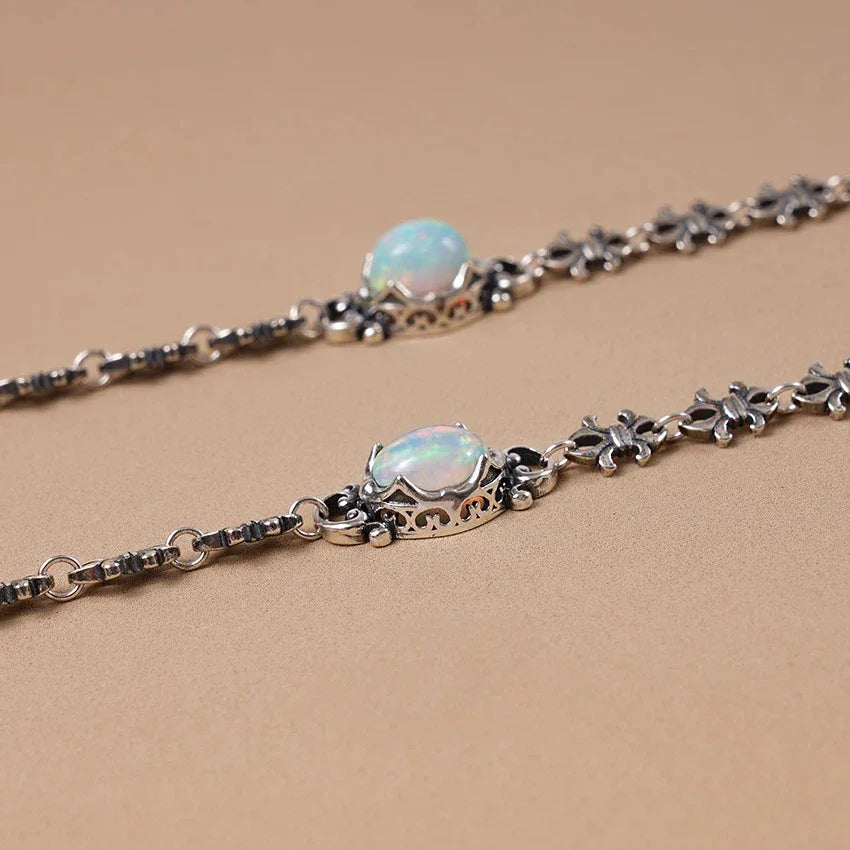 Natural Opal S925 Silver Vintage Bracelet - OOAKB