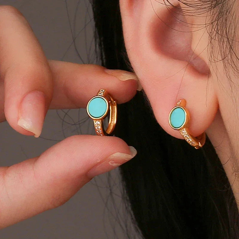 Turquoise Round S925 Silver Ear Cuffs - OOAKB