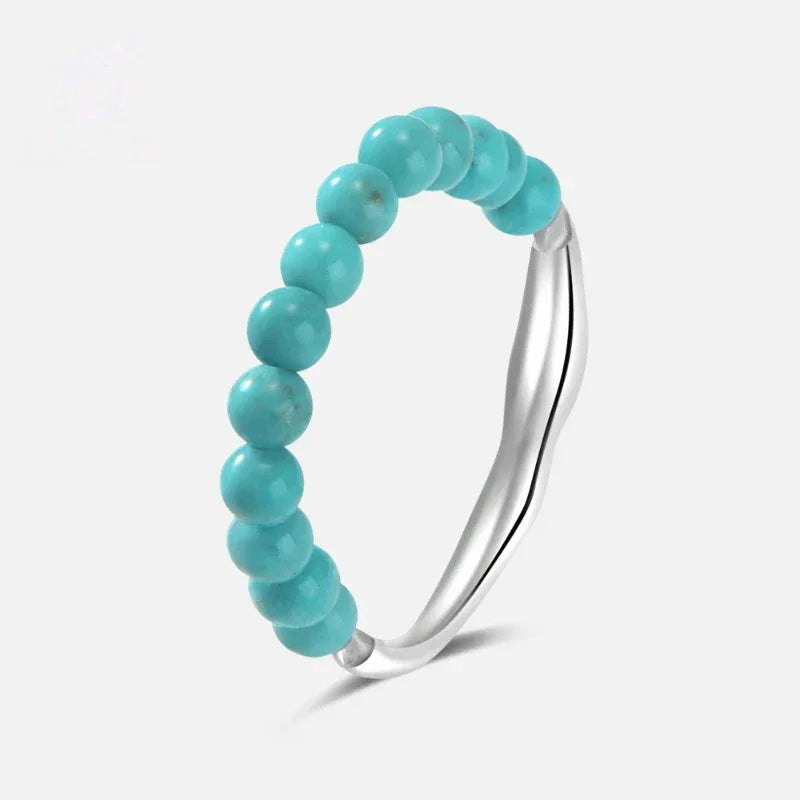 Turquoise Round Bead Band Open Ring - OOAKB