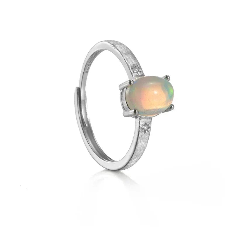 S925 Silver Matte Oval Opal Ring - OOAKB