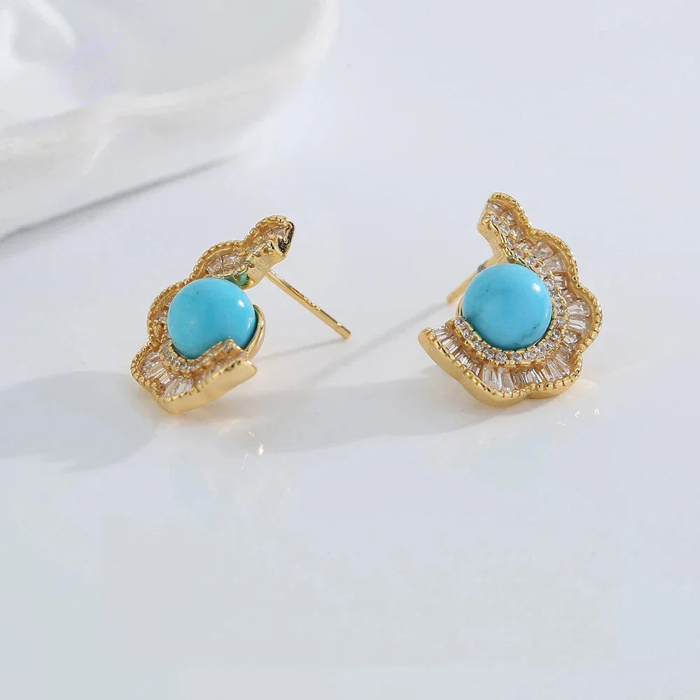 Turquoise Round Bead S925 Silver Earrings - OOAKB