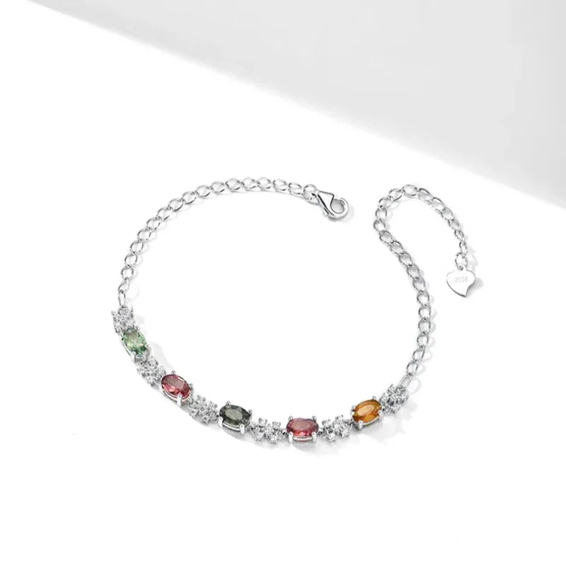 Natural Tourmaline Rainbow Bracelet for Women S925 Silver - OOAKB