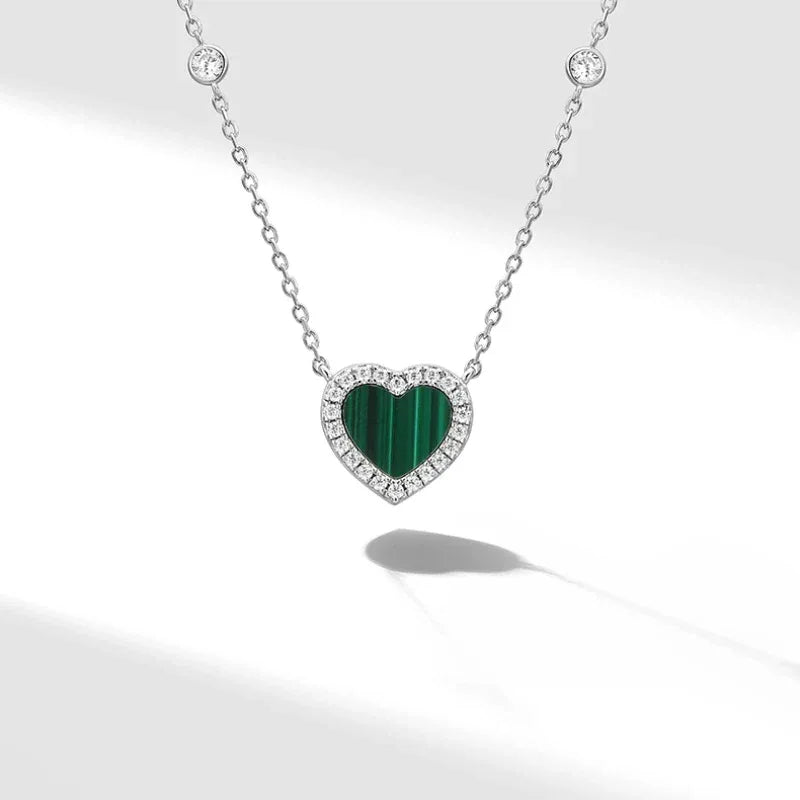 Malachite Heart Collar Necklace S925 Silver - OOAKB