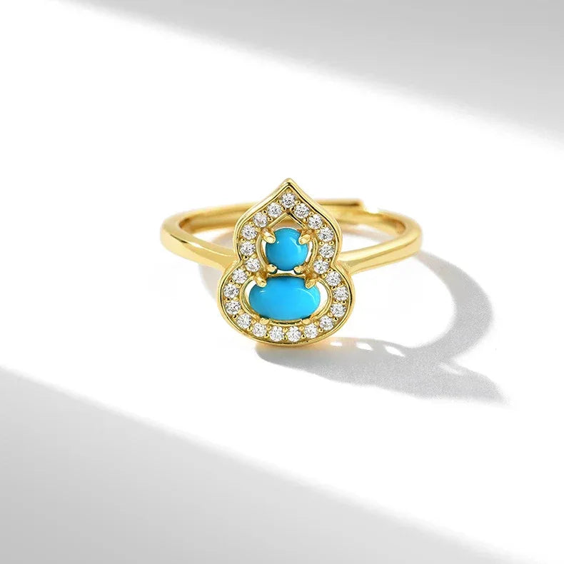 Turquoise Gourd Adjustable Ring Women's Style S925 Silver - OOAKB