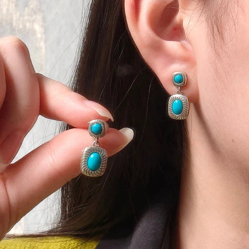 Turquoise Egg-Shaped S925 Silver Minimalist High-End Earrings - OOAKB