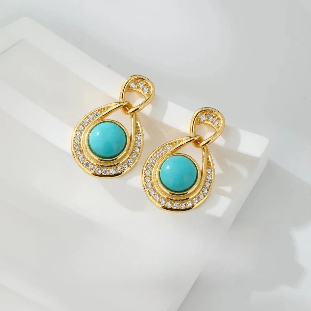Turquoise Round S925 Silver Earrings - OOAKB