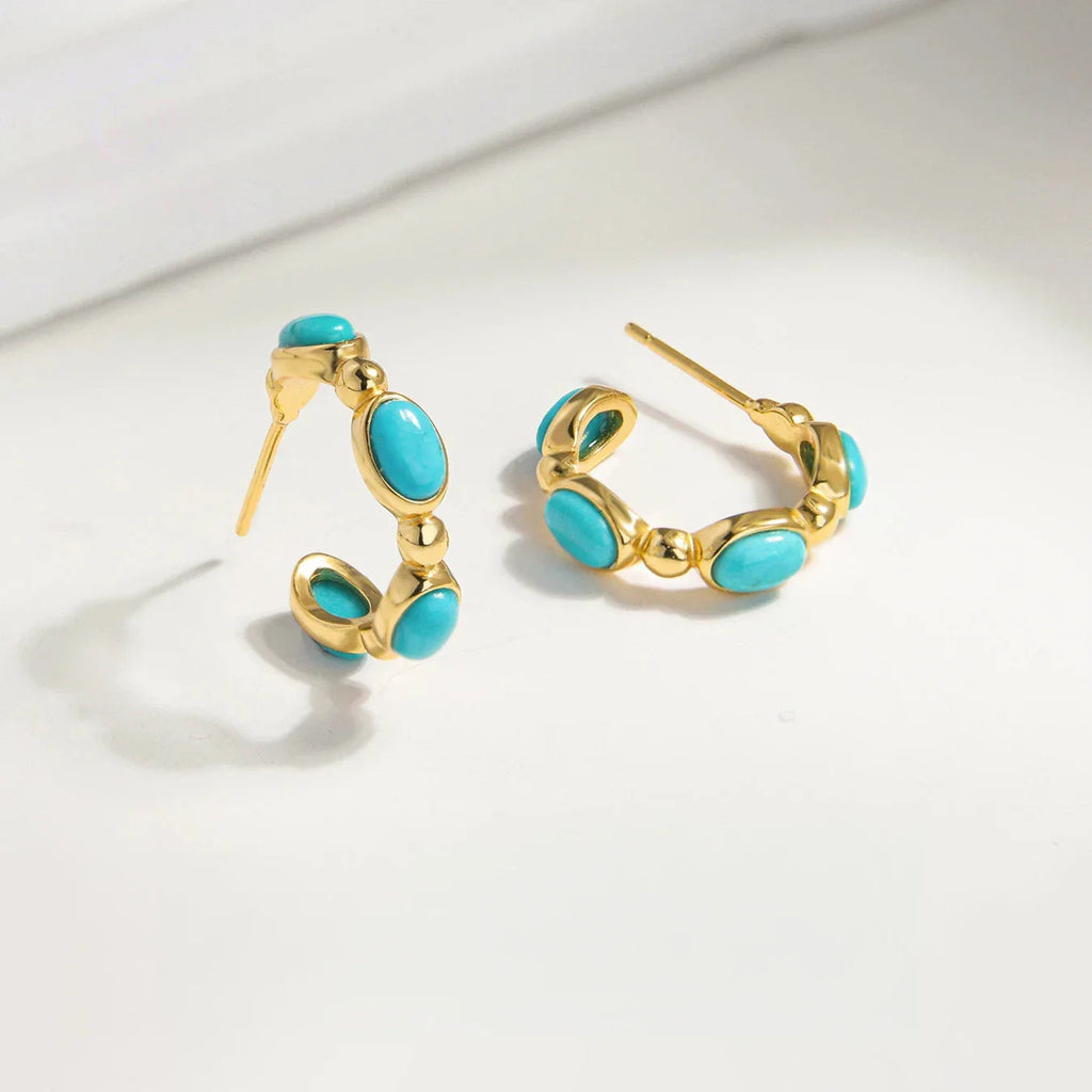 Turquoise Egg-Shaped S925 Silver Luxury Earrings - OOAKB