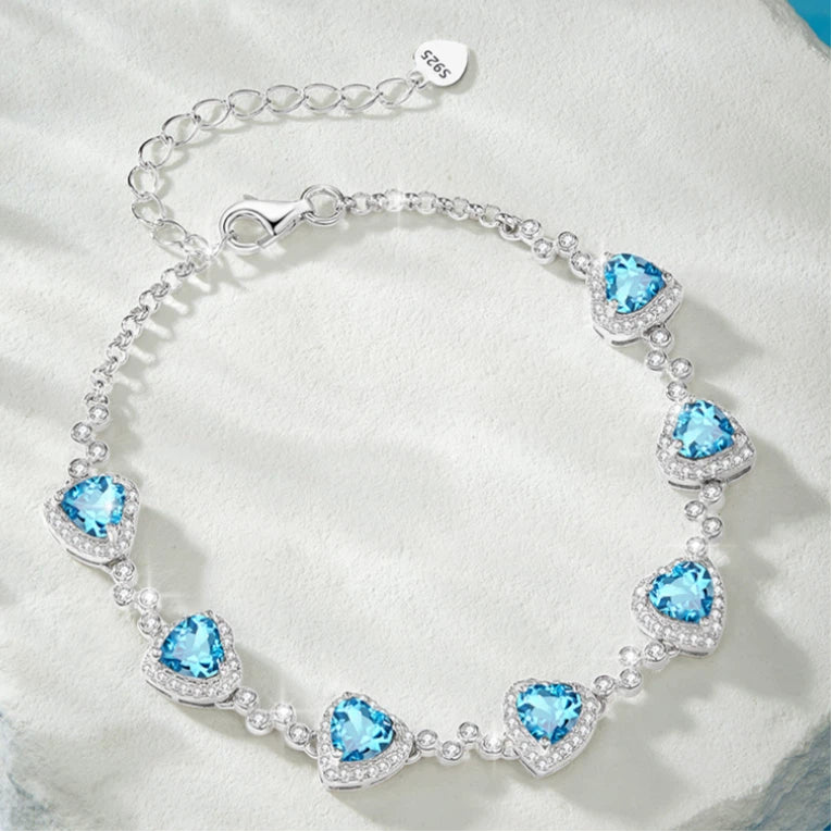 London Blue Heart-Shaped Topaz S925 Silver Bracelet